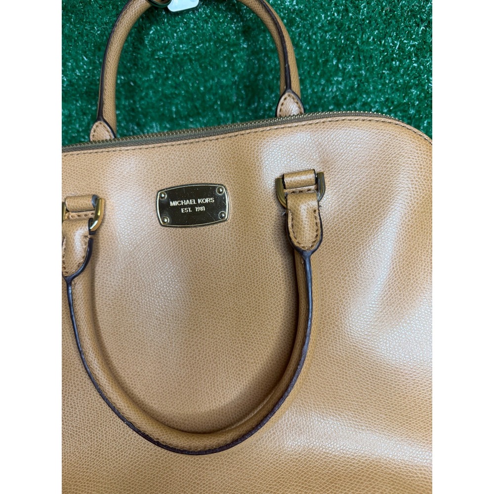 Michael Kors Tan Saffiano Dome Satchel Handbag Gold Hardware - Picture 2 of 8